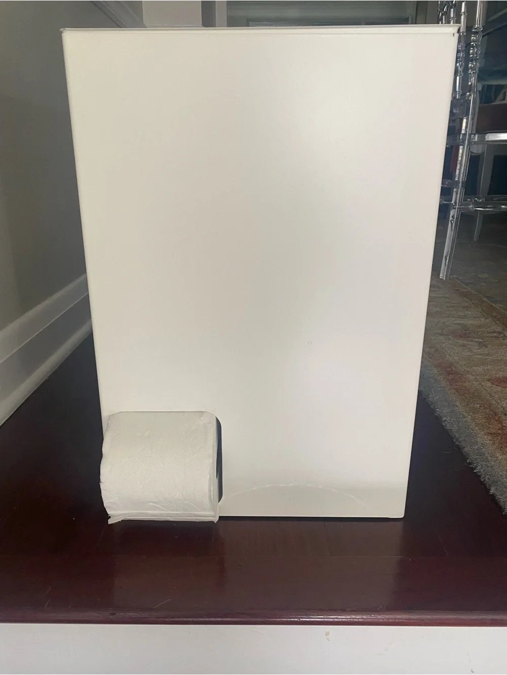 Modern White Metal Storage Cube with Tissue Paper Cutout and Lid